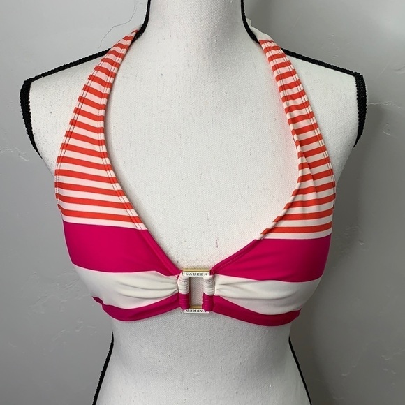 Lauren Ralph Lauren Pink Orange Bikini Top 10 SW2057 - Picture 1 of 7